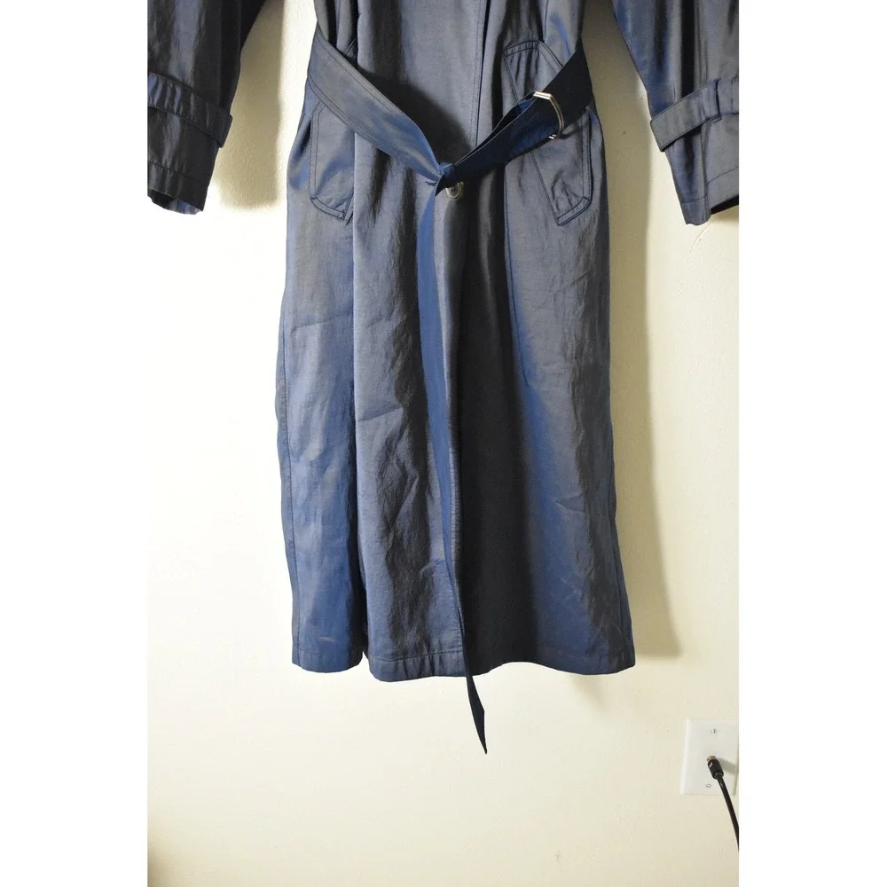 Jones‎ New York Trench Coat Womens Size L Blue Vintage 80s Iridescent Belted USA